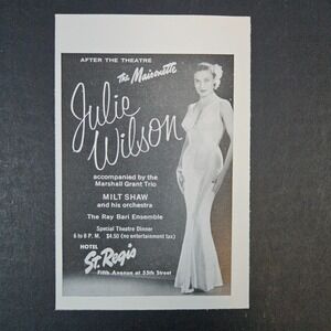 1957 Hotel St Regis Julie Wilson Maisonette Vintage Print Ad Milt Shaw Ray Bari